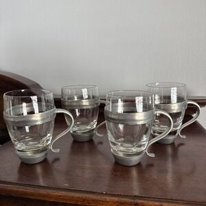 4 - 4". Granna Tenn Bolling T.9 Pewter Glass Coffee Tea Mugs Handles